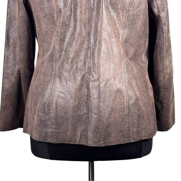 ALFANI BROWN SNAKESKIN LEATHER MOCK NECK ZIP UP JACKET - Picture 10 of 14
